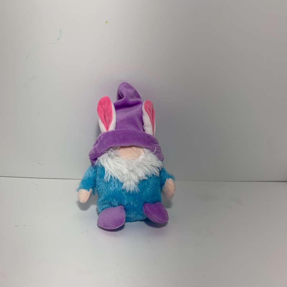 Easter Bunny Gnome Plush‎ 7" Blue Body Purple Hat with Ears Stuffed Doll